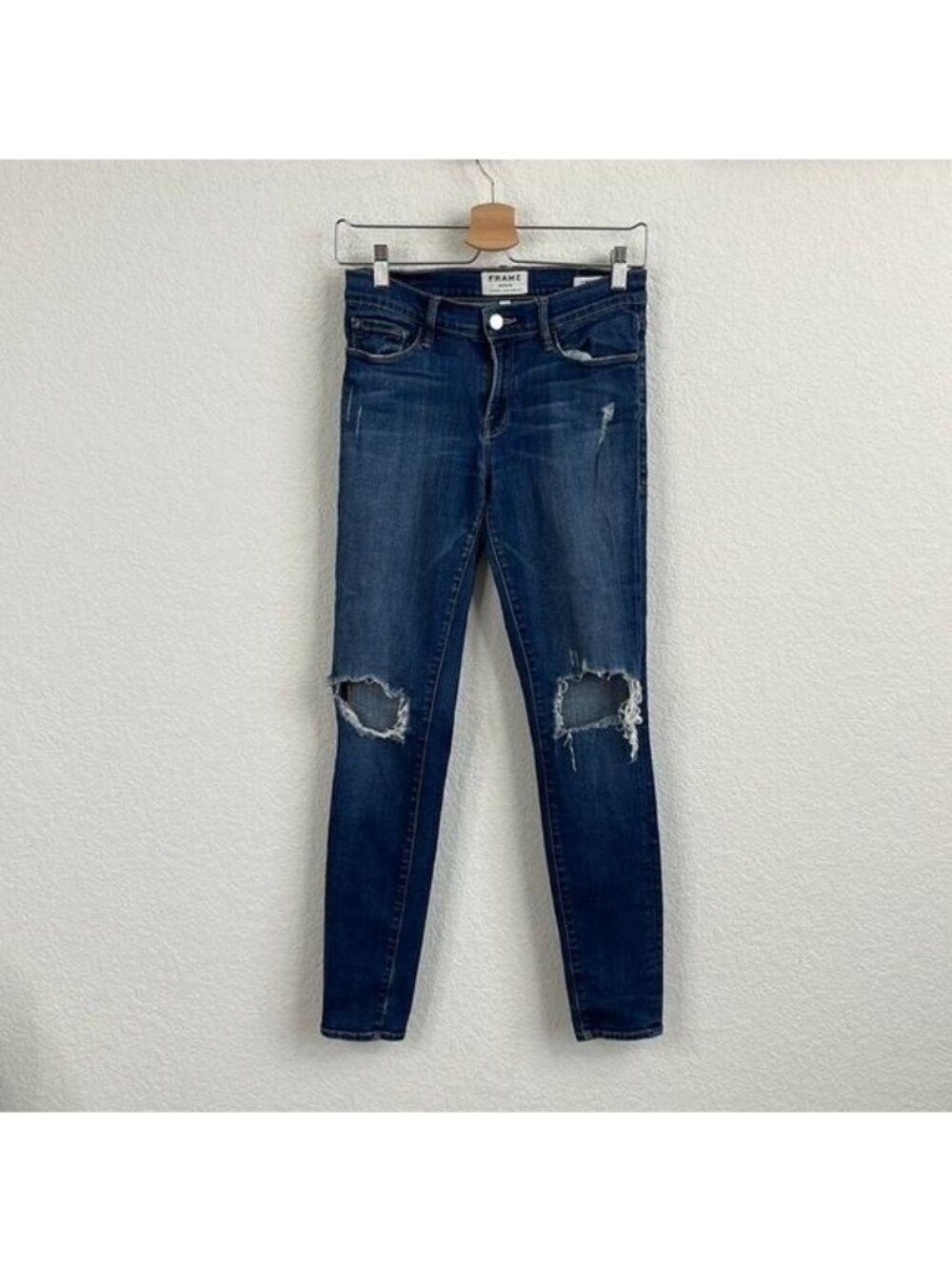 Frame Denim Le High Skinny Walgrove Distressed Jeans Raw Hem Knee Rips